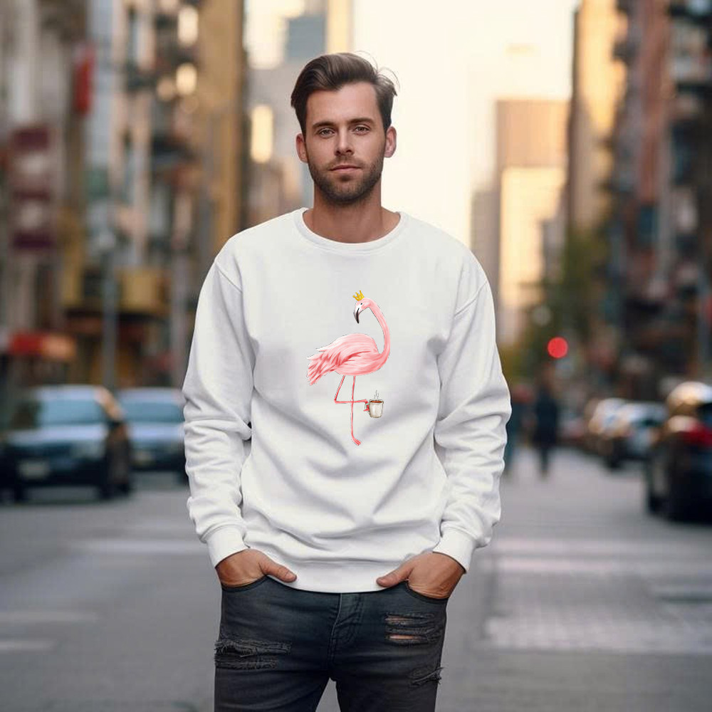 Queen Flamingo With Coffee Shirt Cute Animal Ladies Sweatshirt Gift For Coffee Lovers